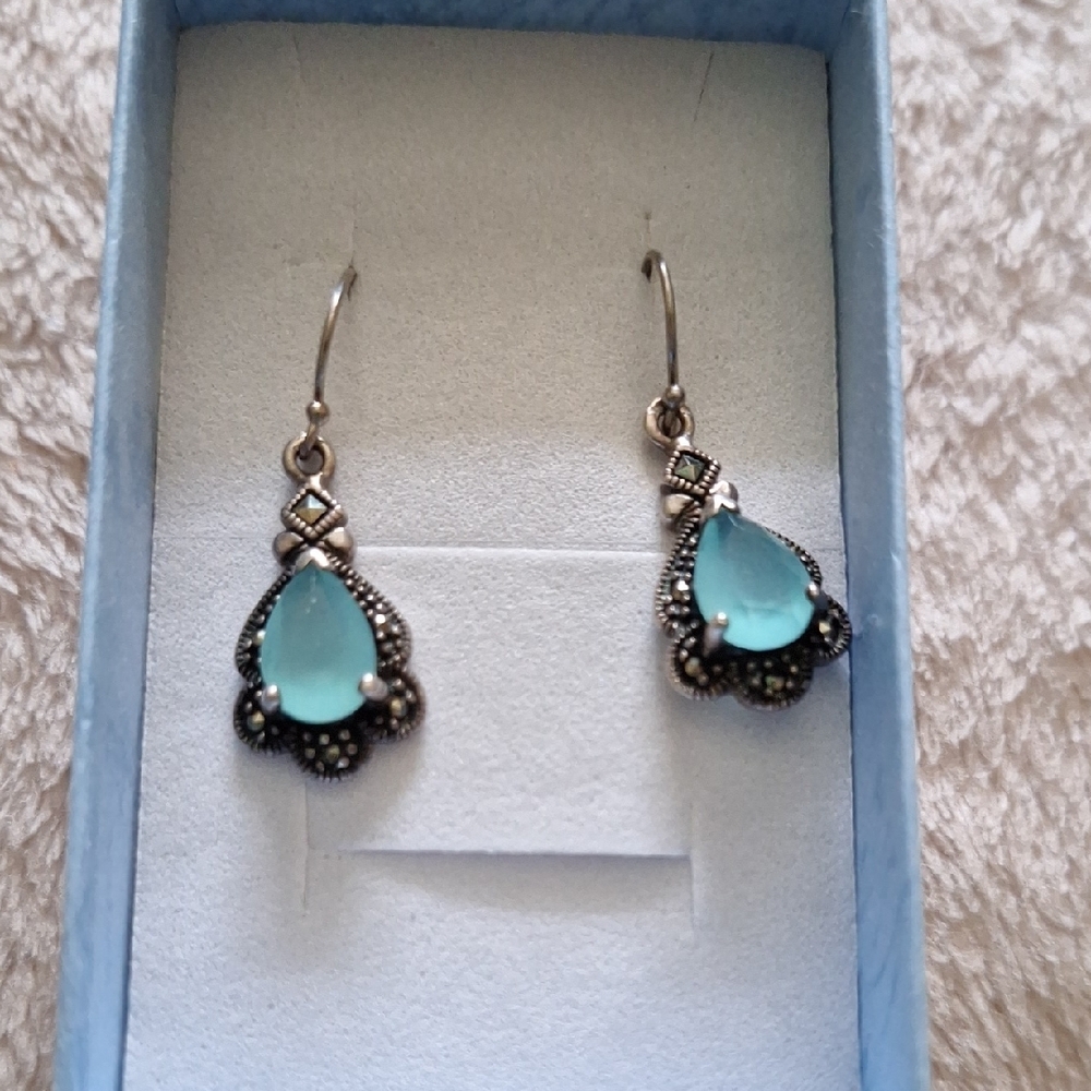 Kohl's Blue Aquamarines  and Sterlin Silver Dangle Earrings with Teardrop Stones